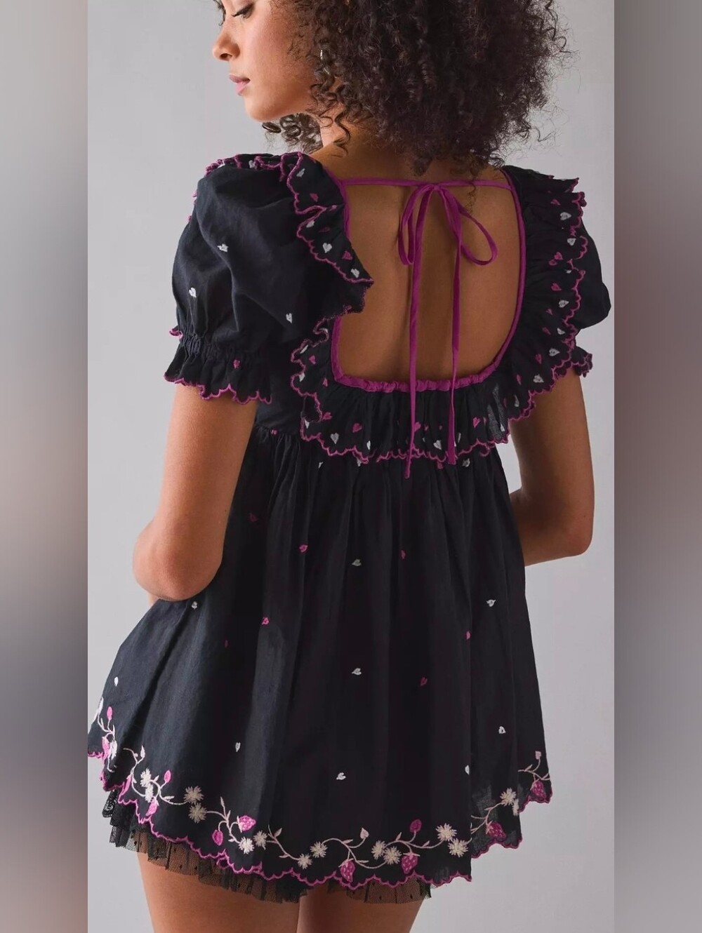 Kimchi Blue Floral Embroidered Ruffle Babydoll Tunic - Picture 2 of 5
